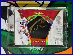 2018-19 Immaculate Soccer Timothy Weah Gold Soccer Ball Swatch auto /10 USA