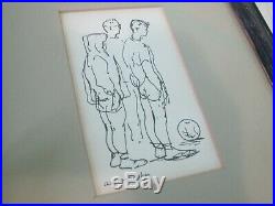 Aaron Sopher Original Drawing Framed Group of People with Soccer Ball
