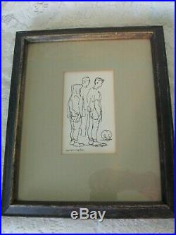 Aaron Sopher Original Drawing Framed Group of People with Soccer Ball