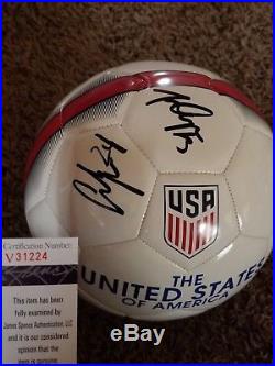 Alex Morgan and Ashlyn Harris signed USWNT Nike USA Soccer Ball Pride JSA V31224