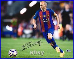 Andres Iniesta Barcelona Autographed 11 x 14 Dribbling Photograph