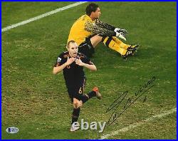 Andres Iniesta Spain Autographed 11 x 14 Celebration Photograph