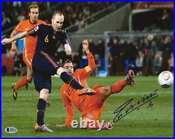 Andres Iniesta Spain Autographed 11 x 14 Kicking Photograph
