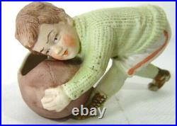 Antique 1900 German Victorian Heubach Sign Boy Rugby Ball Soccer Home Piano Baby