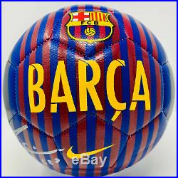 Barcelona Lionel Messi Signed Nike Soccer Ball Leo Striped Beckett BAS COA