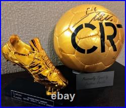 Cristiano Ronaldo Autographed Golden Ball and a Golden Boot Statue Cristiano Ronaldo Autographed Golden Ball and a Golden Boot Statue