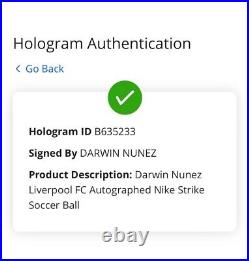 Darwin Nunez Liverpool FC Autographed/Signed Nike Strike Ball Fanatics Holo