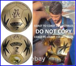David Villa Signed Gold Soccer Ball Proof COA Autographed New York City FC Spain
