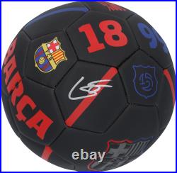 Gavi FC Barcelona Autographed Black Logo Soccer Ball