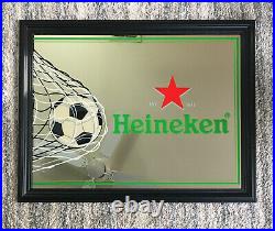 Heineken Beer Soccer Ball Mirror Advertising Framed Bar Sign 20.5x26.5 Inches