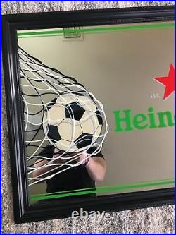 Heineken Beer Soccer Ball Mirror Advertising Framed Bar Sign 20.5x26.5 Inches
