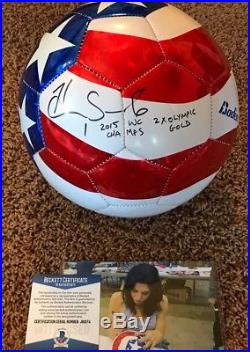 Hope Solo Signed Baden Red White Blue Soccer Ball 2015 WC 2x Gold Beckett ITP