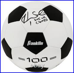 Hope Solo Signed Black & White Franklin Soccer Ball with2015 WC Champs (SS COA)