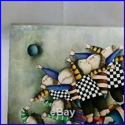 J Roybal Signed Oil Painting on Canvas Kids Playing Soccer Ball 24 by 30