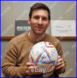 Lionel Messi Signed 2022 World Cup Soccer Ball In Acrylic Case
