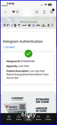 Luis Figo Signed Real Madrid Bernabeu Soccer Ball Fanatics Authentic