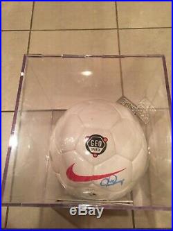 MIA HAMM AUTOGRAPHED SOCCER BALL with Steiner Sports Authentication & Display Case