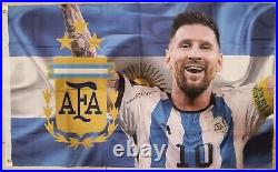 Messi Argentine Football Association Flag Hand Signed with COA Memorabilia new