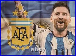 Messi Argentine Football Association Flag Hand Signed with COA Memorabilia new