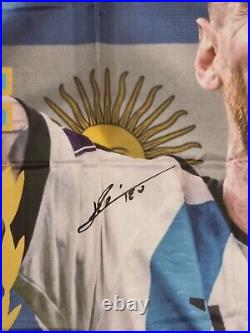 Messi Argentine Football Association Flag Hand Signed with COA Memorabilia new