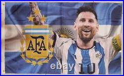 Messi Argentine Football Association Flag Hand Signed with COA Memorabilia new