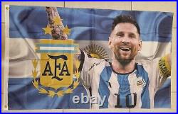 Messi Argentine Football Association Flag Hand Signed with COA Memorabilia new