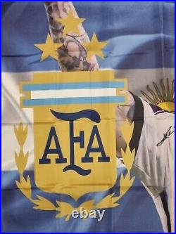 Messi Argentine Football Association Flag Hand Signed with COA Memorabilia new