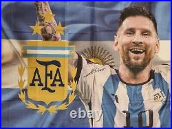 Messi Argentine Football Association Flag Hand Signed with COA Memorabilia new