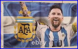 Messi Argentine Football Association Flag Hand Signed with COA Memorabilia new