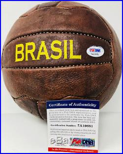 Pele Signed Leather Vintage Brasil Soccer Ball Auto Brazil PSA DNA ITP