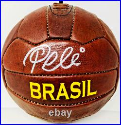 Pele Signed Leather Vintage Soccer Ball Brasil Auto PSA DNA ITP Witnessed COA