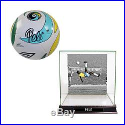 Pele Signed NY Cosmos Umbro Logo Soccer Ball with Custom Case & Nameplate Steiner