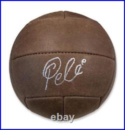 Pele Signed Soccer Ball, Vintage 1950s Style Leather Panel. Auto Beckett BAS
