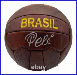 Pele Signed Vintage Leather Brasil Full Size Soccer Ball (PSA)