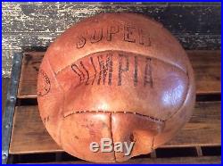 RARE Antique Vtg Early 20s-30s 12 Panel Leather Signed Soccer Ball Super Olimpia