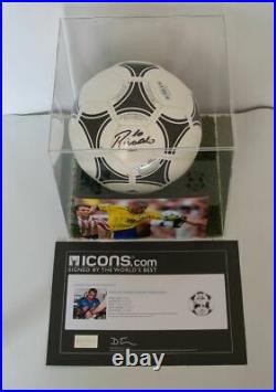 Rivaldo Autogramm Signed Brazil adidas Soccer Ball display box with ICONS COA