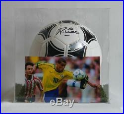 Rivaldo Signed Brazil adidas Soccer Ball in acrylic display box with ICONS COA
