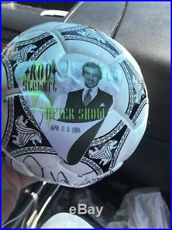 Rod Stewart Autographed Soccer Ball With Attached Backstage pass
