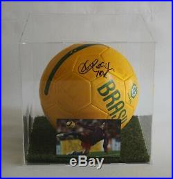 Ronaldinho Autogramm Signed Nike Brazil Soccer Ball acrylic display box PSA COA