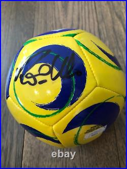 Ronaldinho & Cristiano Ronaldo Signed Brazil Logo Mini Soccer Ball With JSA Letter