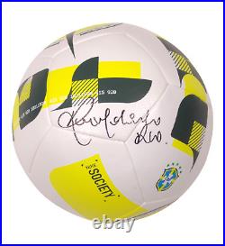 Ronaldinho R10 Signed Nike White/Yellow Brazil Themed Soccer Ball Beckett COA