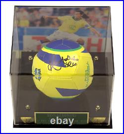 Ronaldinho Signed Nike Soccer Ball with Display Case & Photo Print Beckett COA