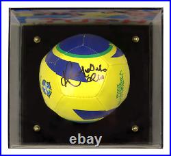 Ronaldinho Signed Nike Soccer Ball with Display Case & Photo Print Beckett COA