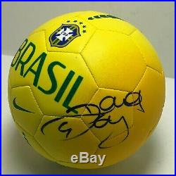 Thiago Silva And David Luiz Signed Yellow Adidas Brasil Soccer Ball BAS B55759
