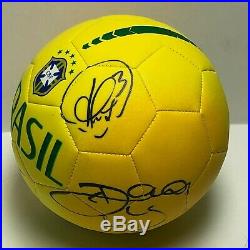 Thiago Silva And David Luiz Signed Yellow Adidas Brasil Soccer Ball BAS B55760