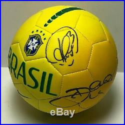 Thiago Silva And David Luiz Signed Yellow Adidas Brasil Soccer Ball BAS B55760