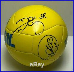 Thiago Silva And David Luiz Signed Yellow Adidas Brasil Soccer Ball BAS B55761